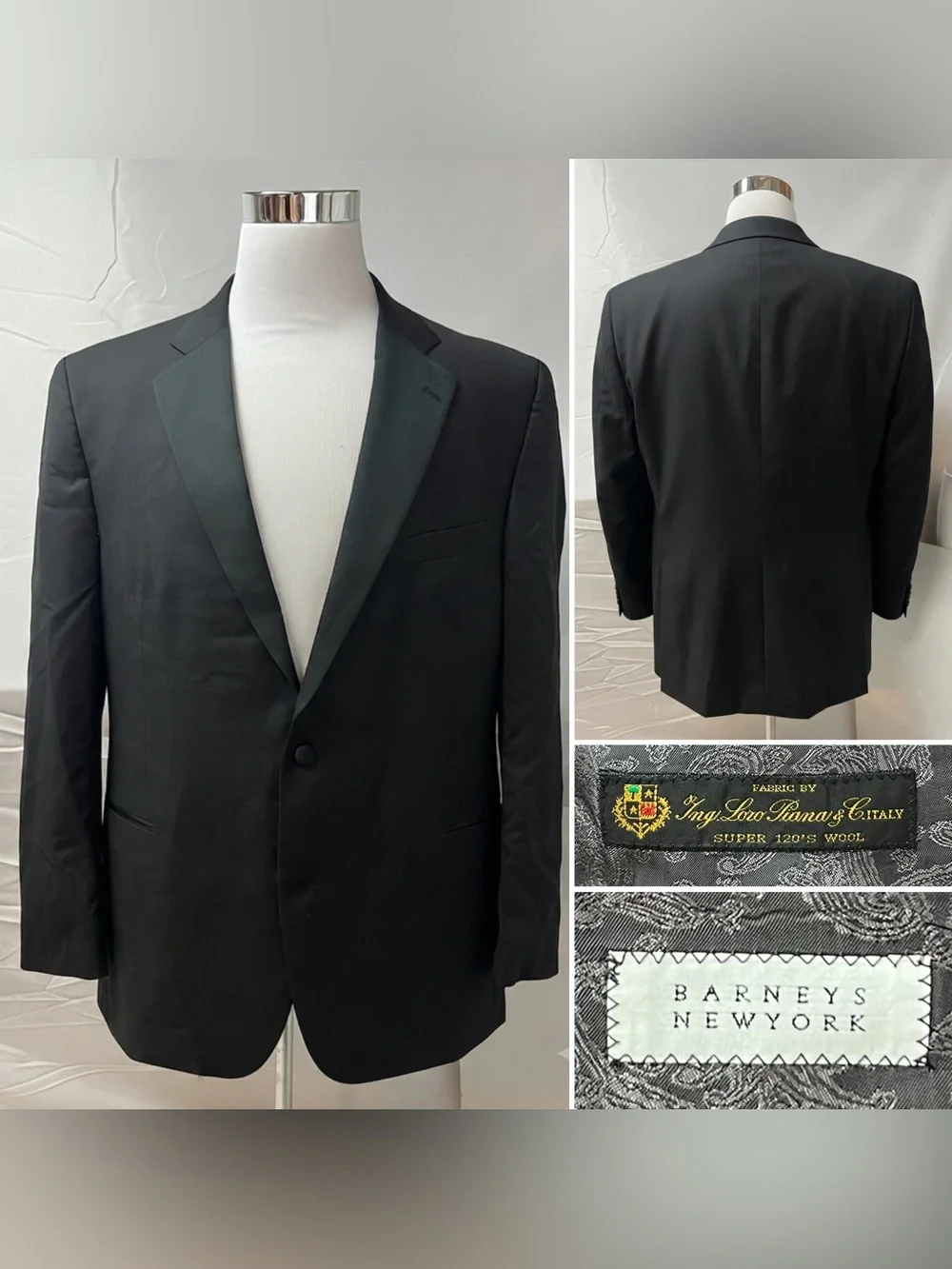 Barneys New York Men's 50L Loro Piana Black Super 120s Wool Tuxedo Blazer Jacket